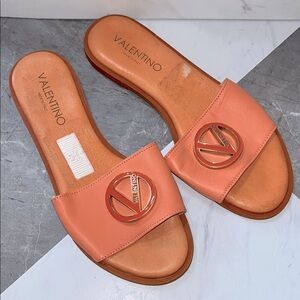 Valentino by Mario Valentino bugola leather flats slides orange sz 40